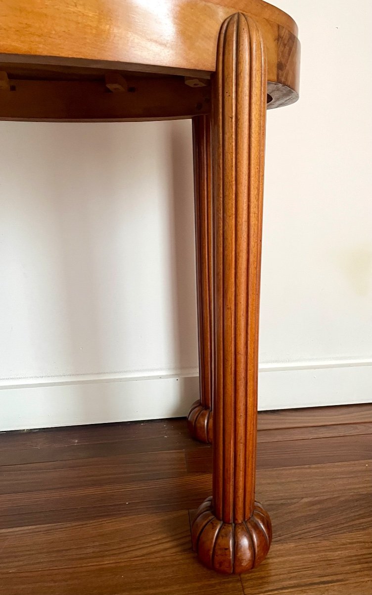 Gueridon, Art Deco Side Table In Solid Mahogany/veneer, Checkerboard Top, Fluted Legs-photo-4