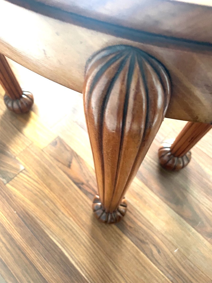 Gueridon, Art Deco Side Table In Solid Mahogany/veneer, Checkerboard Top, Fluted Legs-photo-2