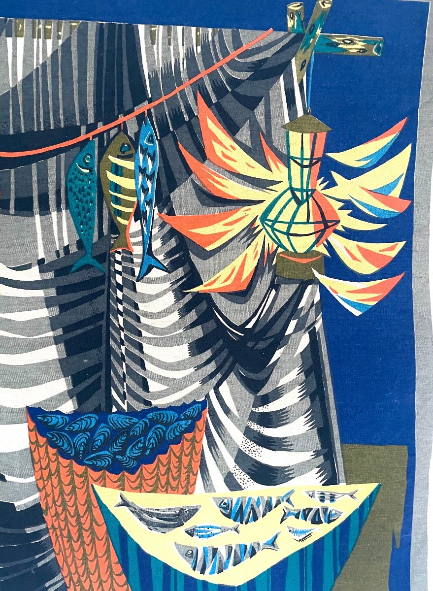 Robert Debiève, The Net Weaver, Large Screenprint/canvas - Signed Tapestry, Ca 1950-photo-6