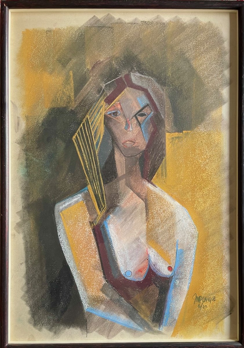 Jean-marie Planque(1932-1992), Portrait De Femme, Fusain Et Pastel Sur Papier, Signé, 1971-photo-2