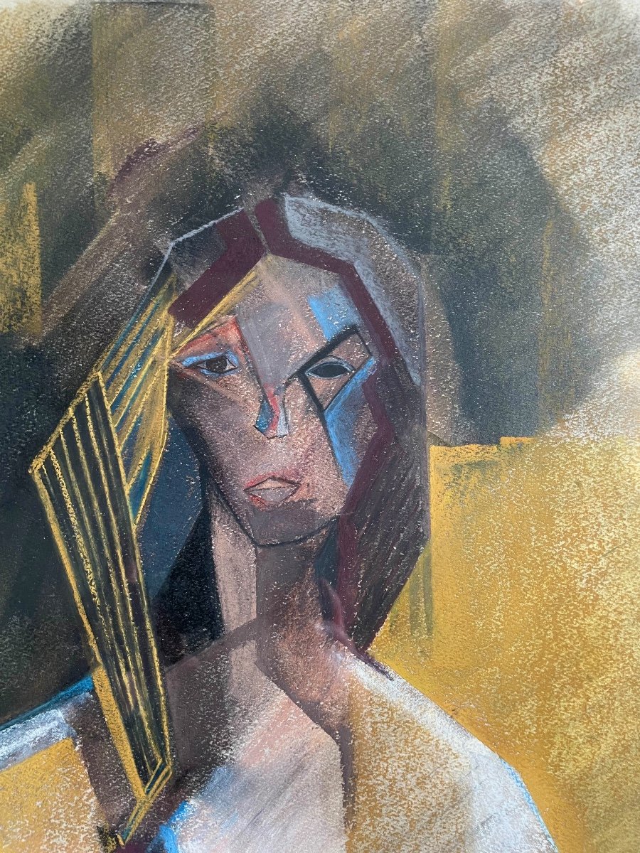 Jean-marie Planque(1932-1992), Portrait De Femme, Fusain Et Pastel Sur Papier, Signé, 1971-photo-3