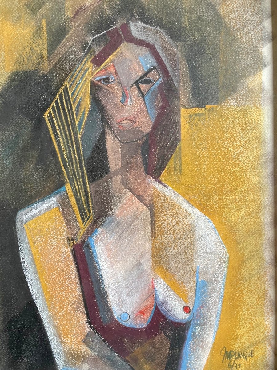 Jean-marie Planque(1932-1992), Portrait De Femme, Fusain Et Pastel Sur Papier, Signé, 1971-photo-1