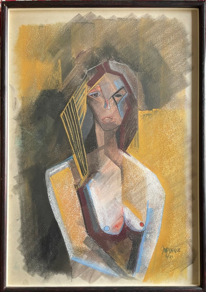 Jean-marie Planque(1932-1992), Portrait De Femme, Fusain Et Pastel Sur Papier, Signé, 1971