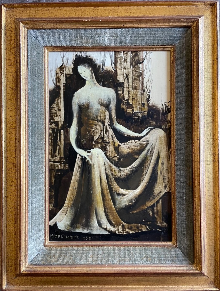 Marcel Delmotte, Sketch, Oil On Panel, Signed, Dated 1958 On Verso, Dim: 30x25, Framed-photo-2