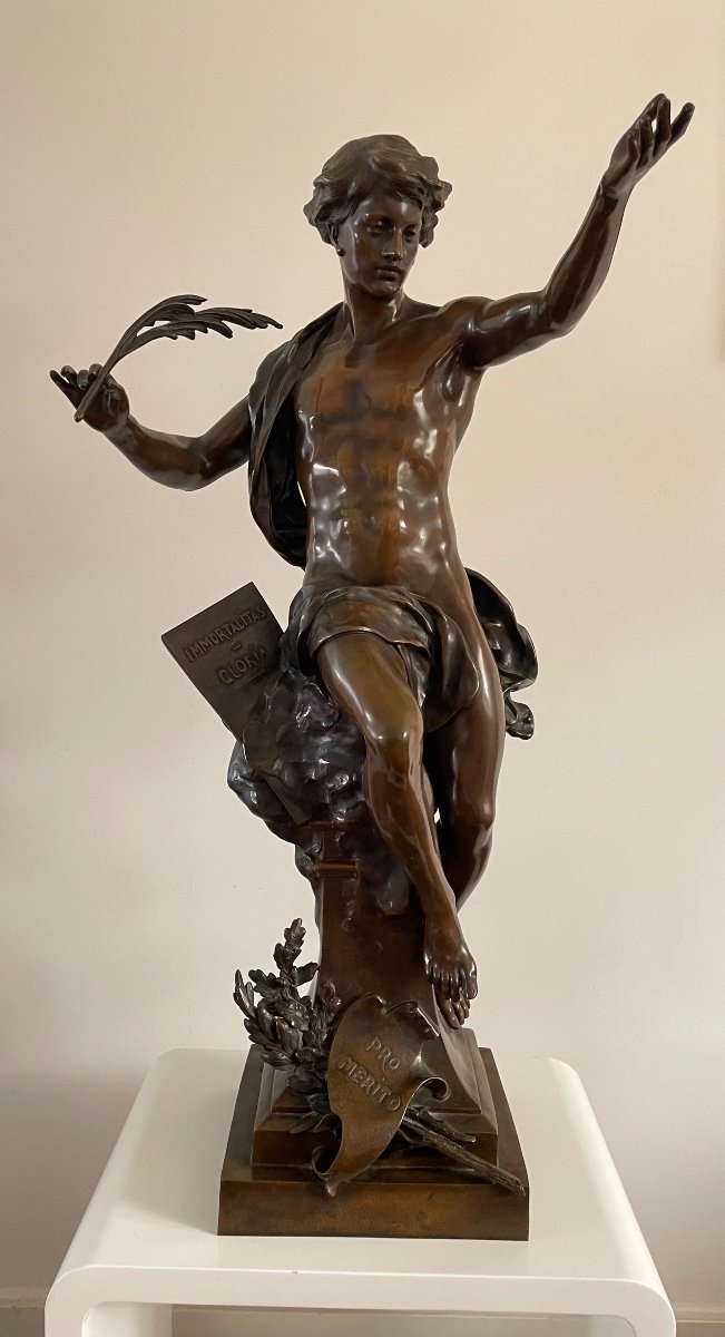 émile-louis Picault, Glory To Immortality, Large Bronze With Brown Patina, Signed, 84x43x31cm-photo-2