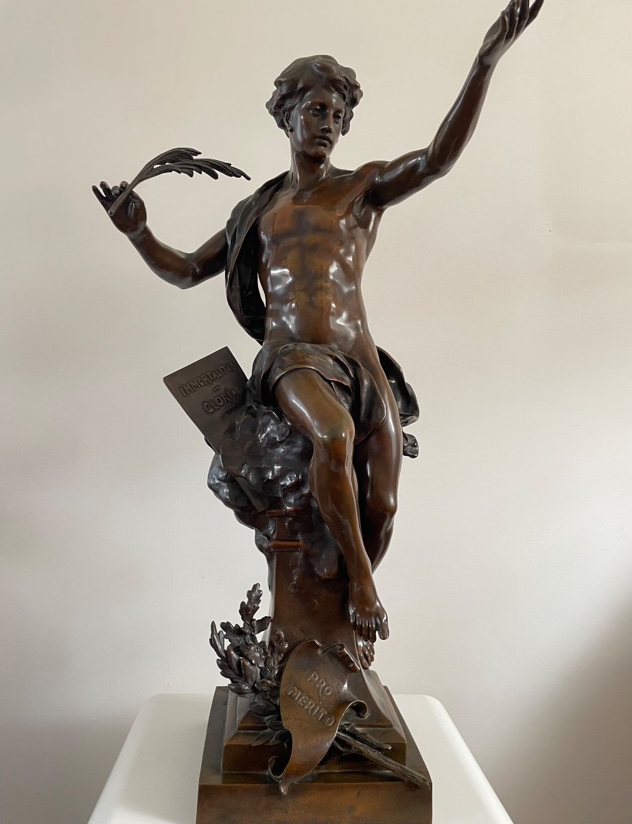 émile-louis Picault, Glory To Immortality, Large Bronze With Brown Patina, Signed, 84x43x31cm-photo-3