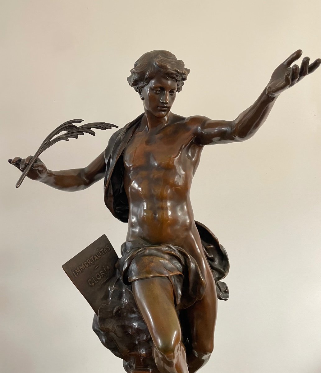 émile-louis Picault, Glory To Immortality, Large Bronze With Brown Patina, Signed, 84x43x31cm-photo-4