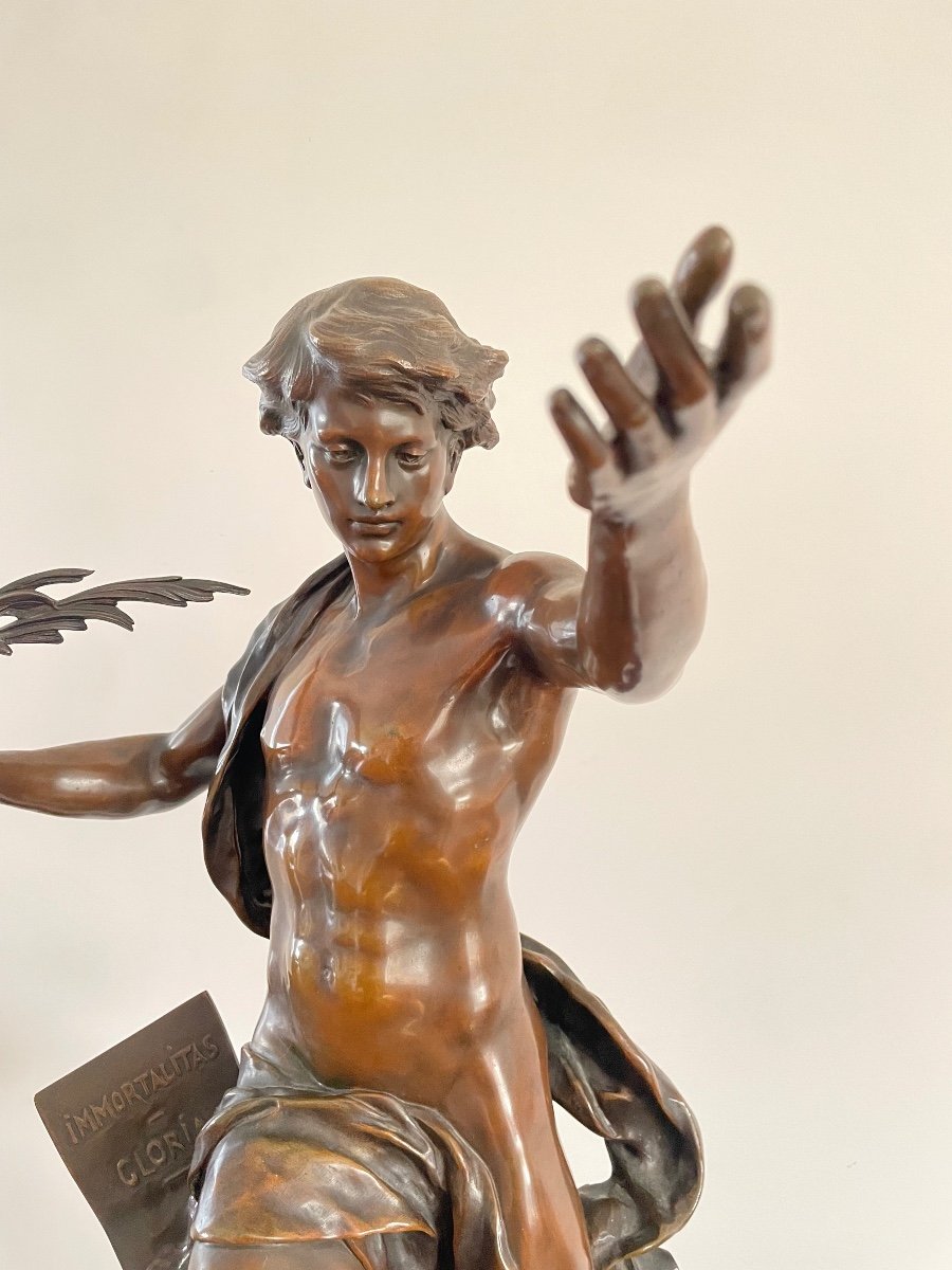 émile-louis Picault, Glory To Immortality, Large Bronze With Brown Patina, Signed, 84x43x31cm-photo-3