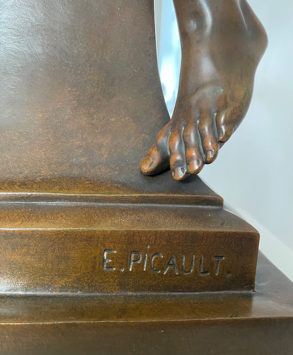 émile-louis Picault, Glory To Immortality, Large Bronze With Brown Patina, Signed, 84x43x31cm-photo-5