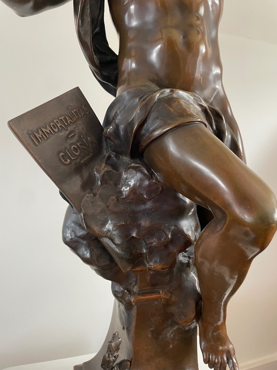 émile-louis Picault, Glory To Immortality, Large Bronze With Brown Patina, Signed, 84x43x31cm-photo-7