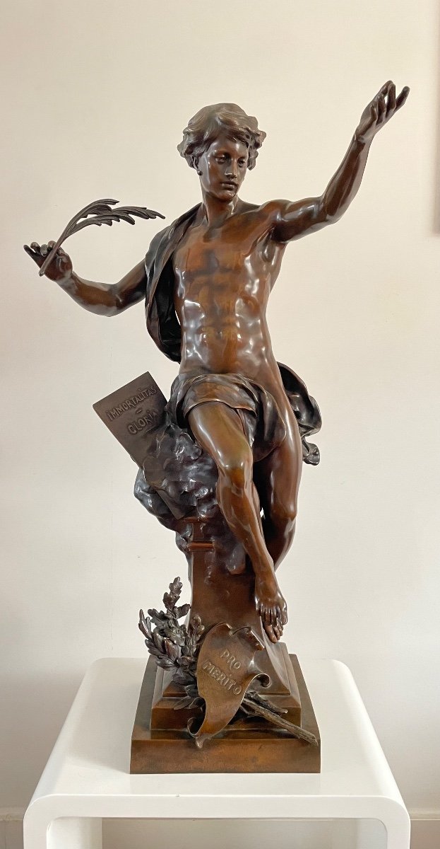 émile-louis Picault, Glory To Immortality, Large Bronze With Brown Patina, Signed, 84x43x31cm