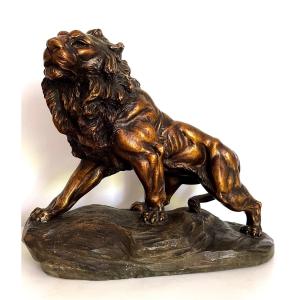 Sculpture Of A Lion In Glazed Terracotta A. Fagotto, Circa 1930