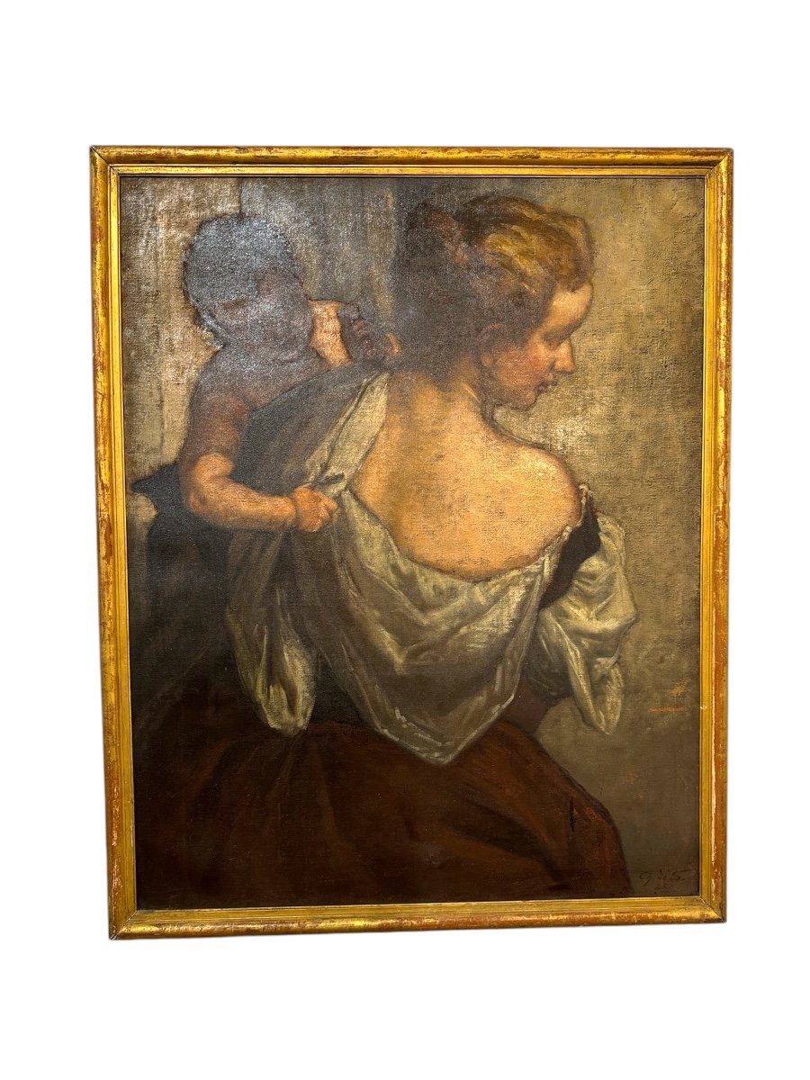 Huile Sur Toile Femme Et L’enfant Charles De Serres