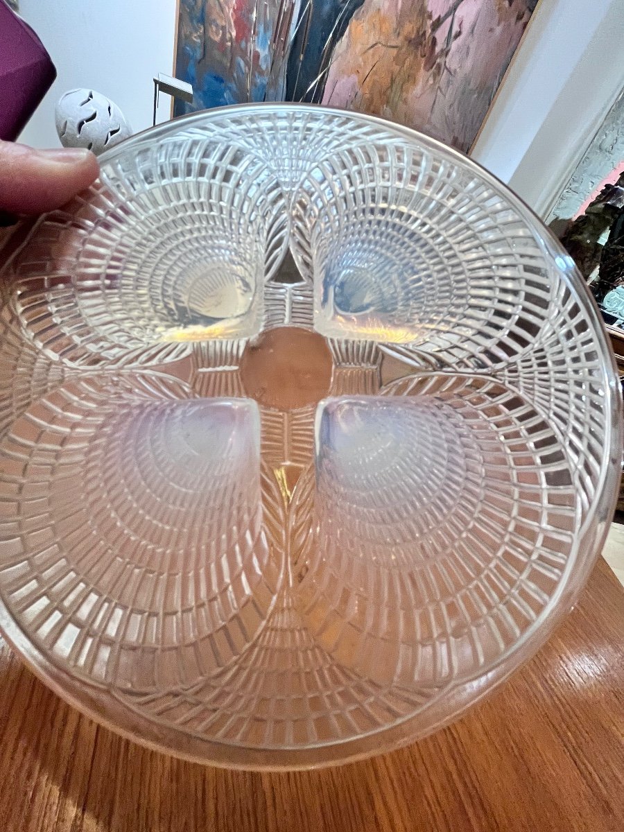 Opalescent Glass Bowl Signed R Lalique France Model Shells "-photo-4