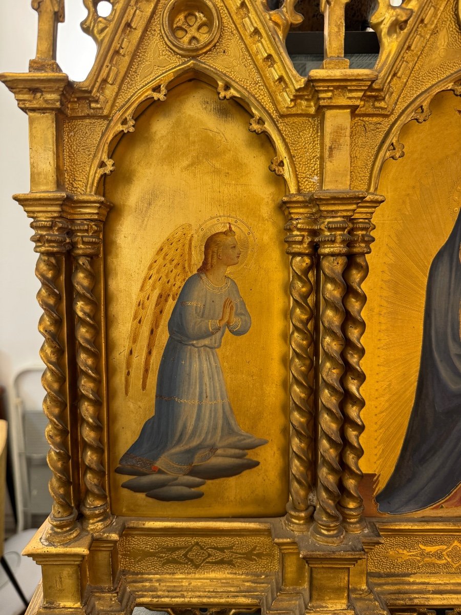 Vierge à L’enfant Et Aux Anges -triptyque En Bois Doré XIX Eme Siècle -photo-3