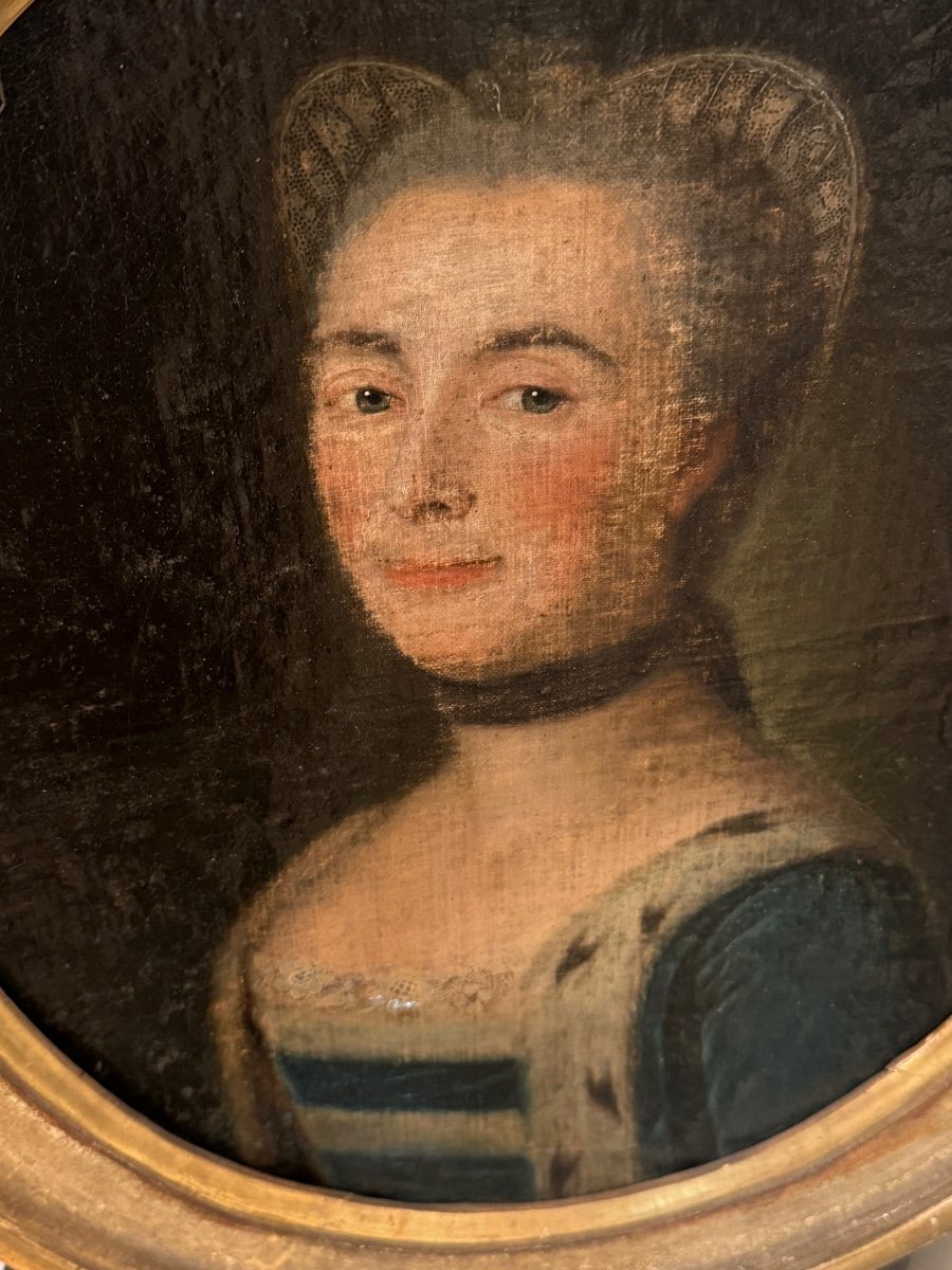 Oval Portrait Oil On Canvas 18th Century -photo-2