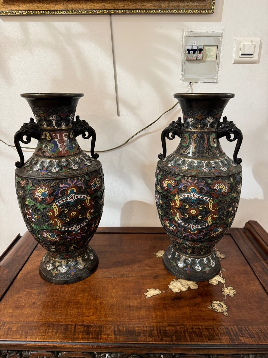 Japan - Meiji Period (1868-1912) Pair Of Baluster Vases With Flared Neck And Two Handles -photo-5