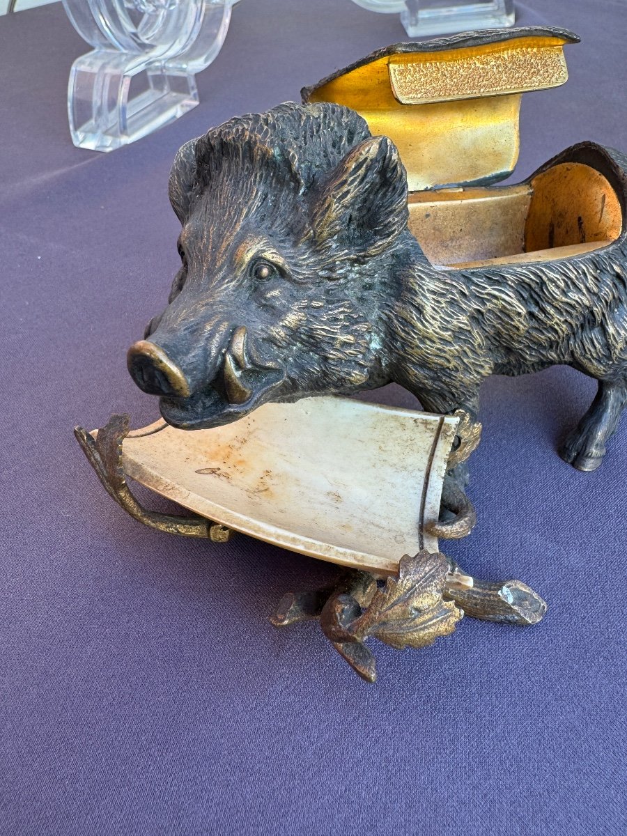 Vienna Inkwell Boar, Bronze, Circa 1880-photo-2