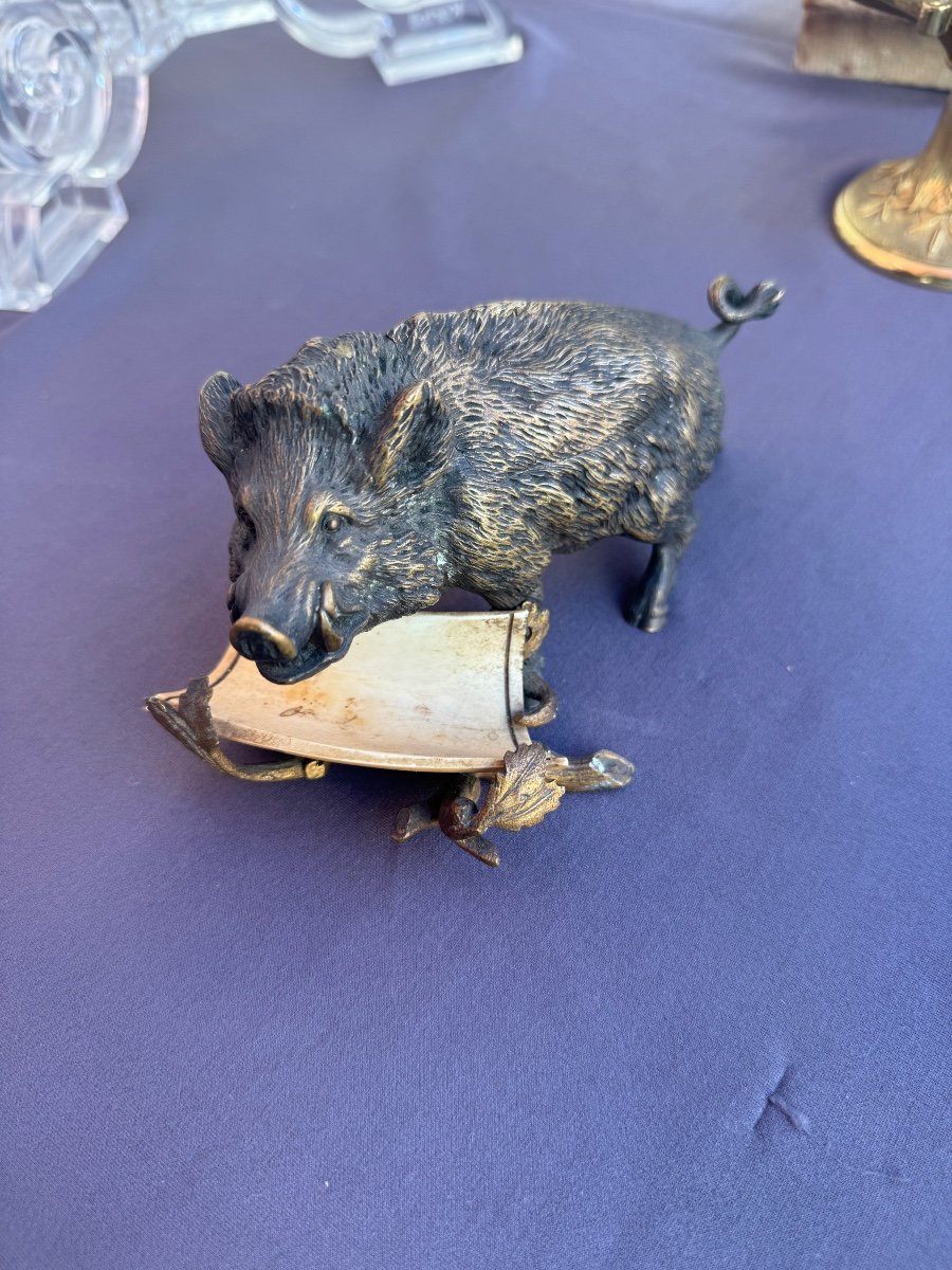 Vienna Inkwell Boar, Bronze, Circa 1880-photo-3