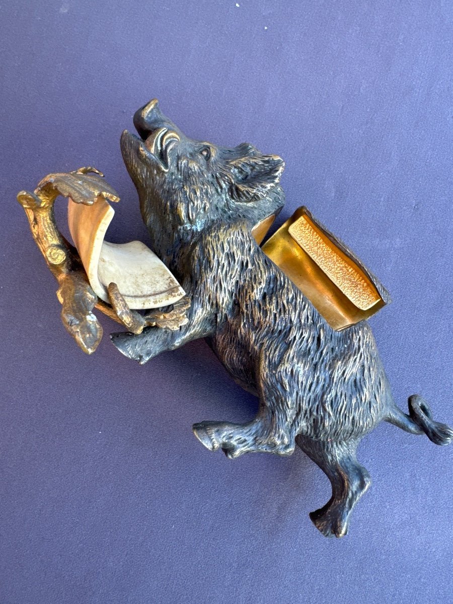 Vienna Inkwell Boar, Bronze, Circa 1880-photo-2