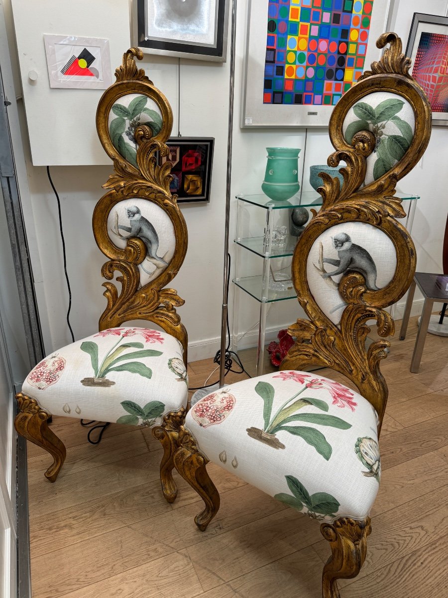 Pair Of Rococo Chairs In Gilded Wood-photo-1