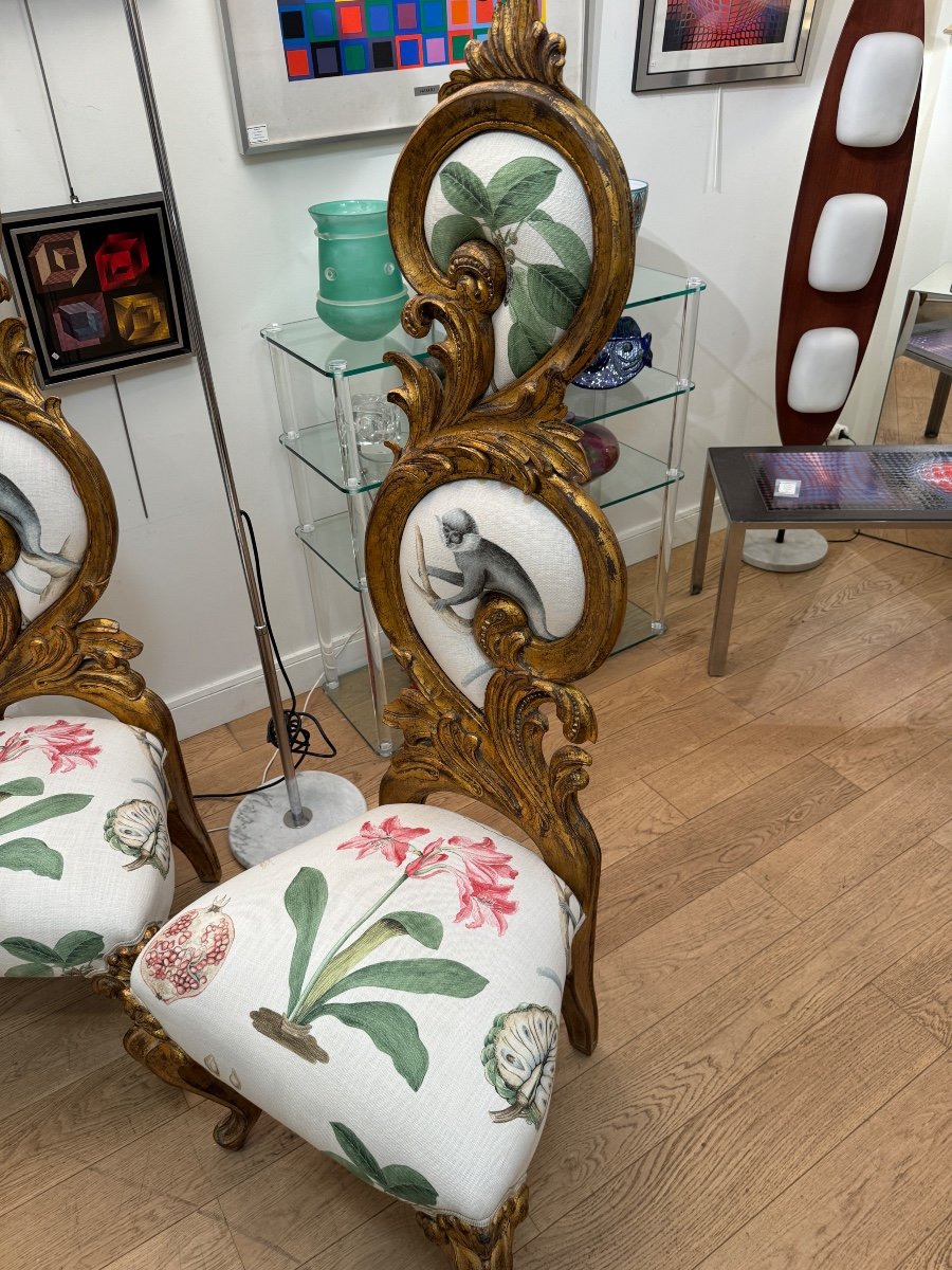 Pair Of Rococo Chairs In Gilded Wood-photo-2