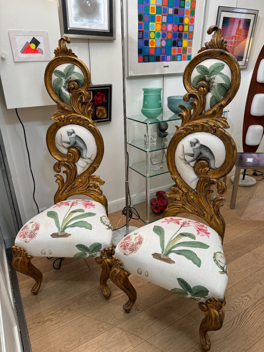 Pair Of Rococo Chairs In Gilded Wood-photo-4