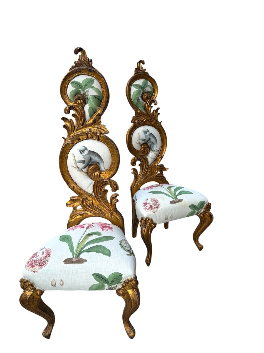 Pair Of Rococo Chairs In Gilded Wood