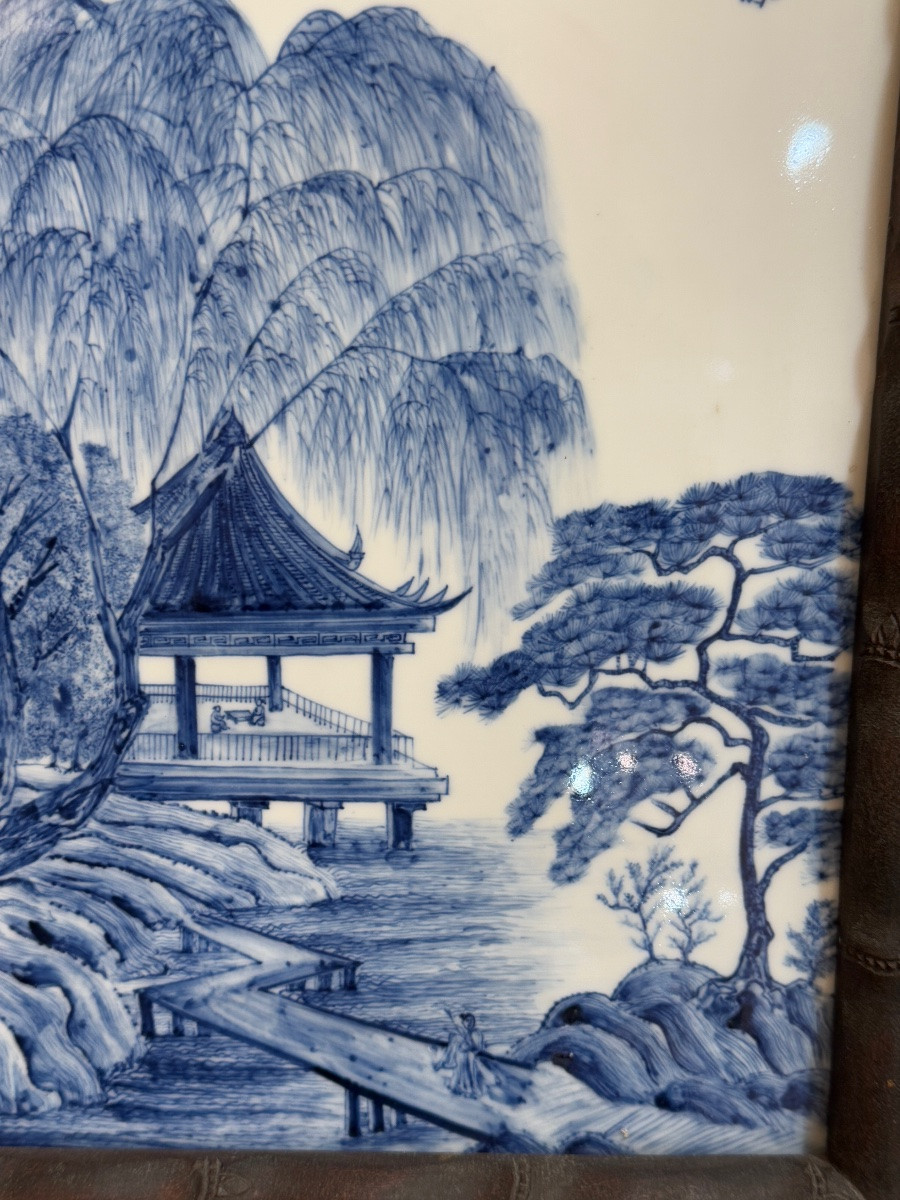 Quadrangular Porcelain Plaque With Blue And White Landscape Decoration-photo-1