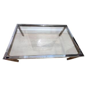 Chrome And Brass Glass Coffee Table 