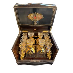 Complete Liqueur Cellar In Boulle Marquetry Napoleon III Box 19th Century