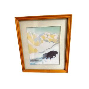 Oil On Paper Depicting A Bear In Its Ice Floe Signed Karl Hubner 