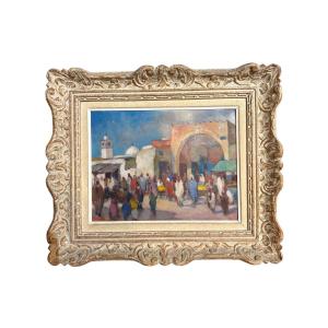 Tableau Orientaliste Scène De Souk Signé