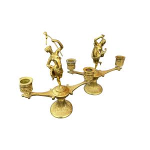 Pair Of Gilt Bronze Candelabra By Alfred Daubrée (1817-1885)