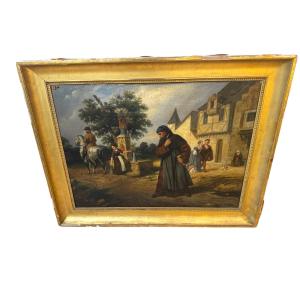 Oil On Canvas, Romanesque Scene, 19th Century, Signed Debacq, Charles Alexandre