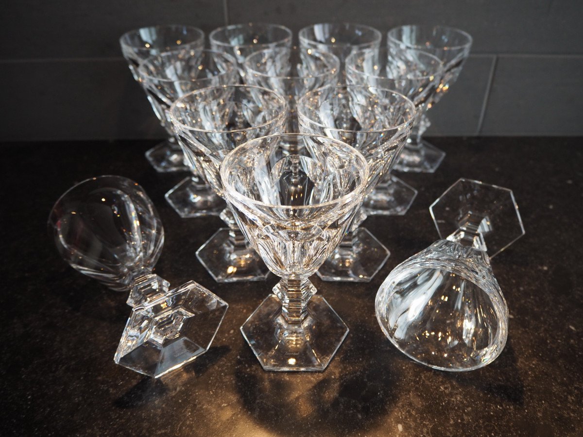 Proantic Crystal Baccarat Harcourt Twelve Wine Glasses