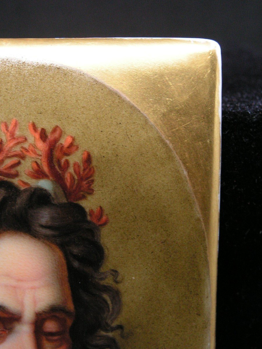 Plaque Porcelaine Miniature Représentant Neptune Ou Poséidon XVIII-xixème Couronne Corail -photo-4