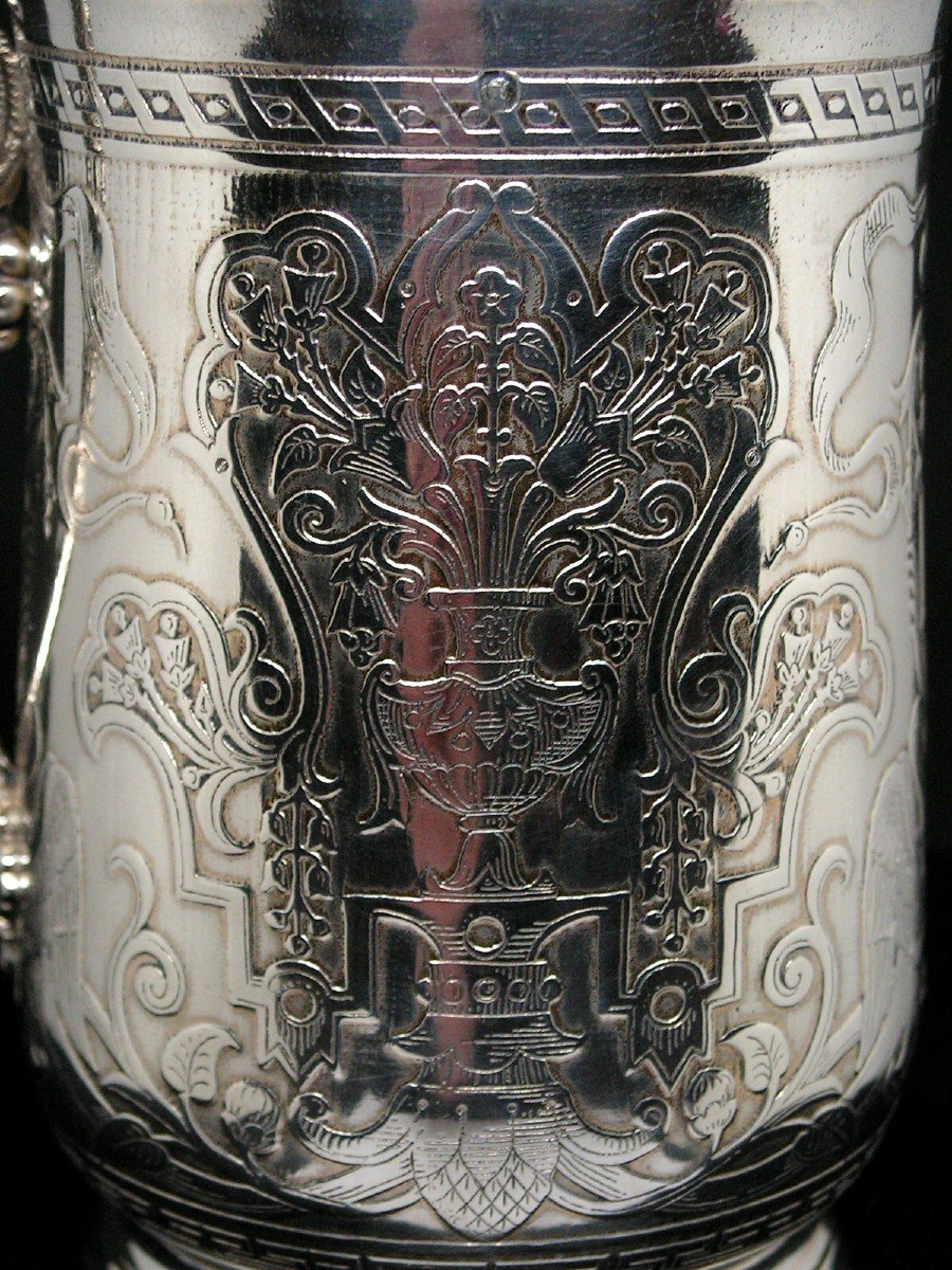 Chope Argent Massif 1er Empire &agrave; D&eacute;cors De Cygnes Pampre De Vigne Tasse -photo-1