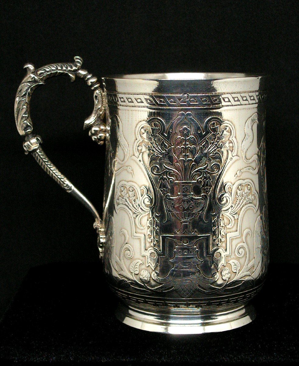 Chope Argent Massif 1er Empire &agrave; D&eacute;cors De Cygnes Pampre De Vigne Tasse 