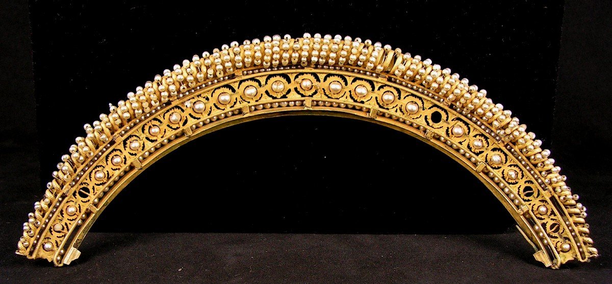 Diad&egrave;me &eacute;poque Empire En Vermeil Et Perles Couronne Peigne &agrave; Cheveux Bijou-photo-1