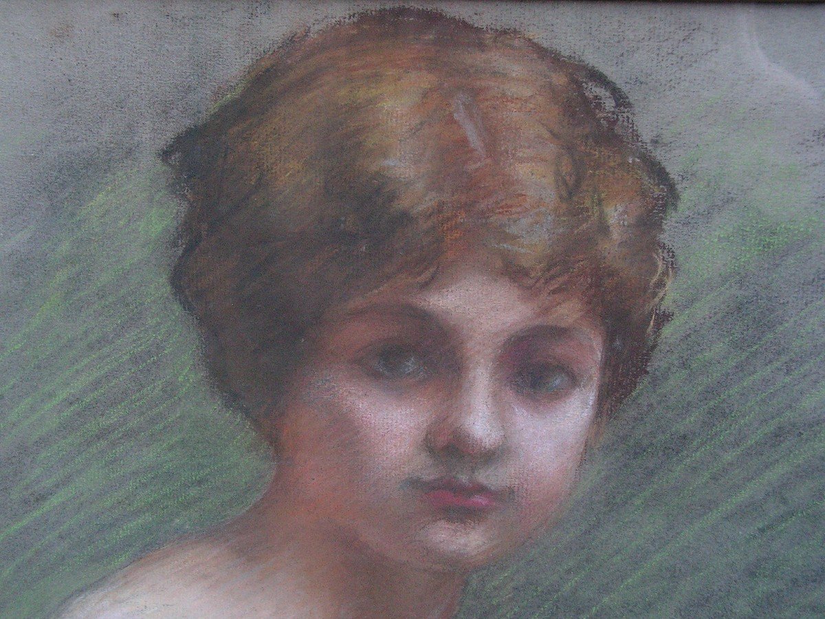 Ancien Pastel Portrait De Jeune Fille Dénudée Signature A Identifier-photo-4