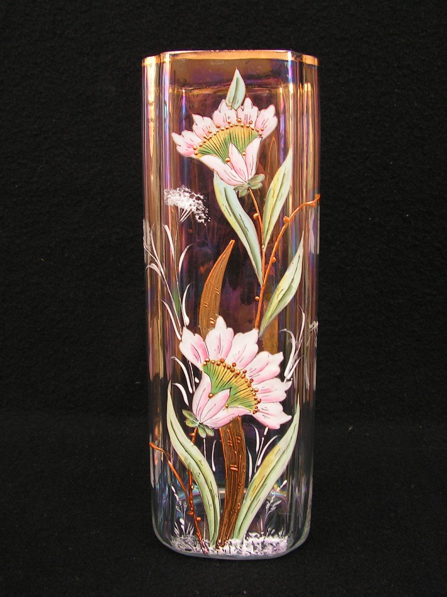 Paire De Vases émaillés A Décor Floral Irisé, Bulle De Savon Art Nouveau-photo-2