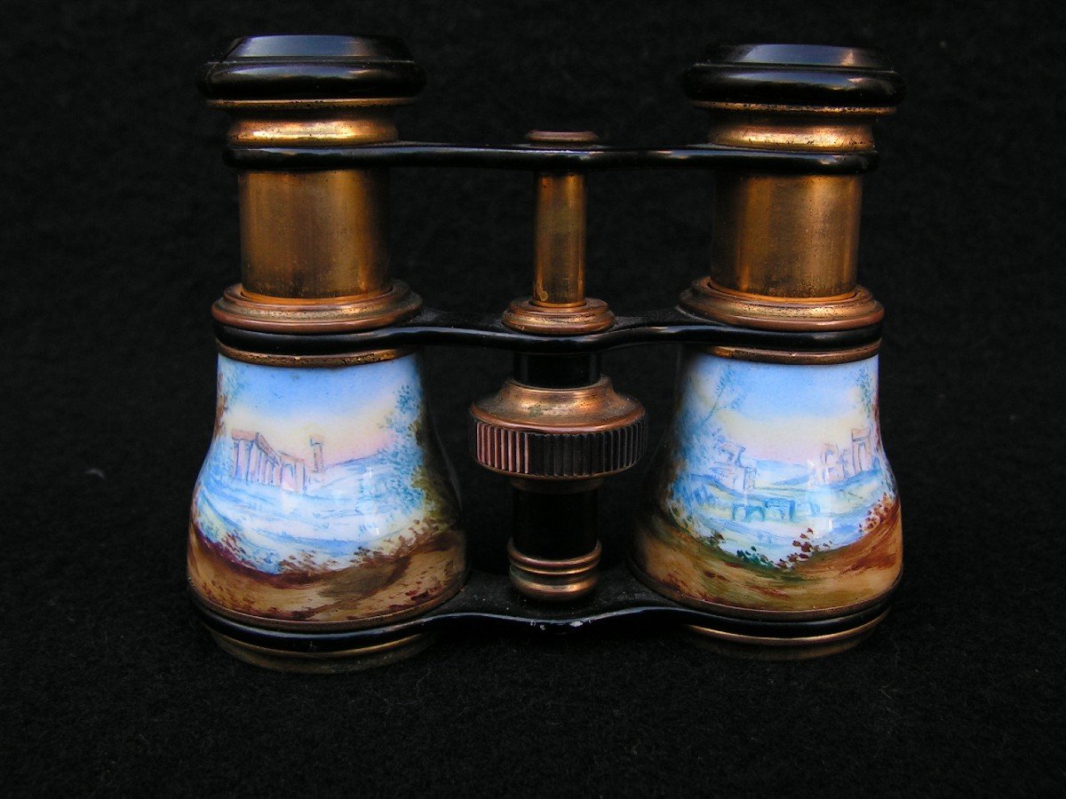 Pair Of 19th Century Porcelain Theater Binoculars, Superb Decors.-photo-4