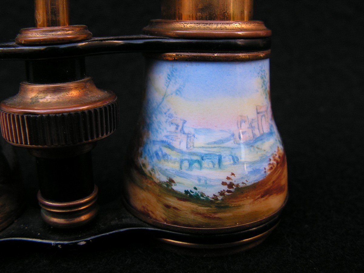 Pair Of 19th Century Porcelain Theater Binoculars, Superb Decors.-photo-2