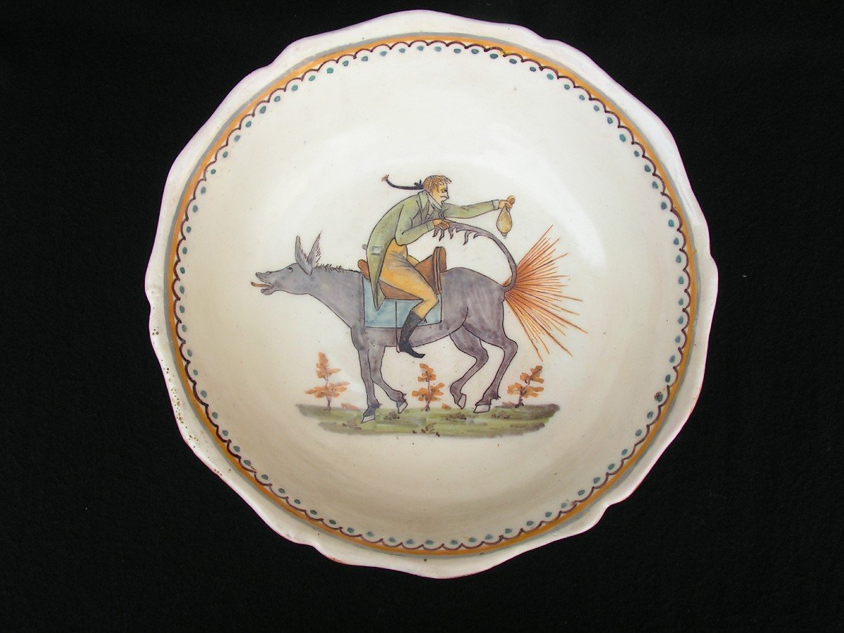 Earthenware Bowl From Nevers XVIIIth The Gentleman On The Farting Donkey-photo-2