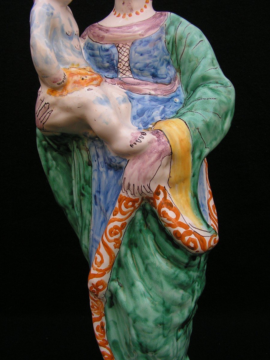 Importante Vierge A l'Enfant En Faïence De Nevers XVIII ème-photo-3