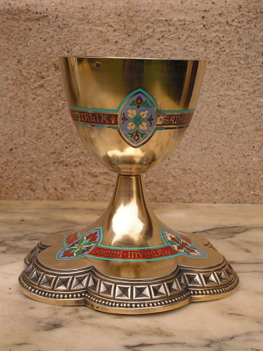 Demarquet Frères Chalice In Solid Silver Vermeil And Cloisonné Enamels-photo-3