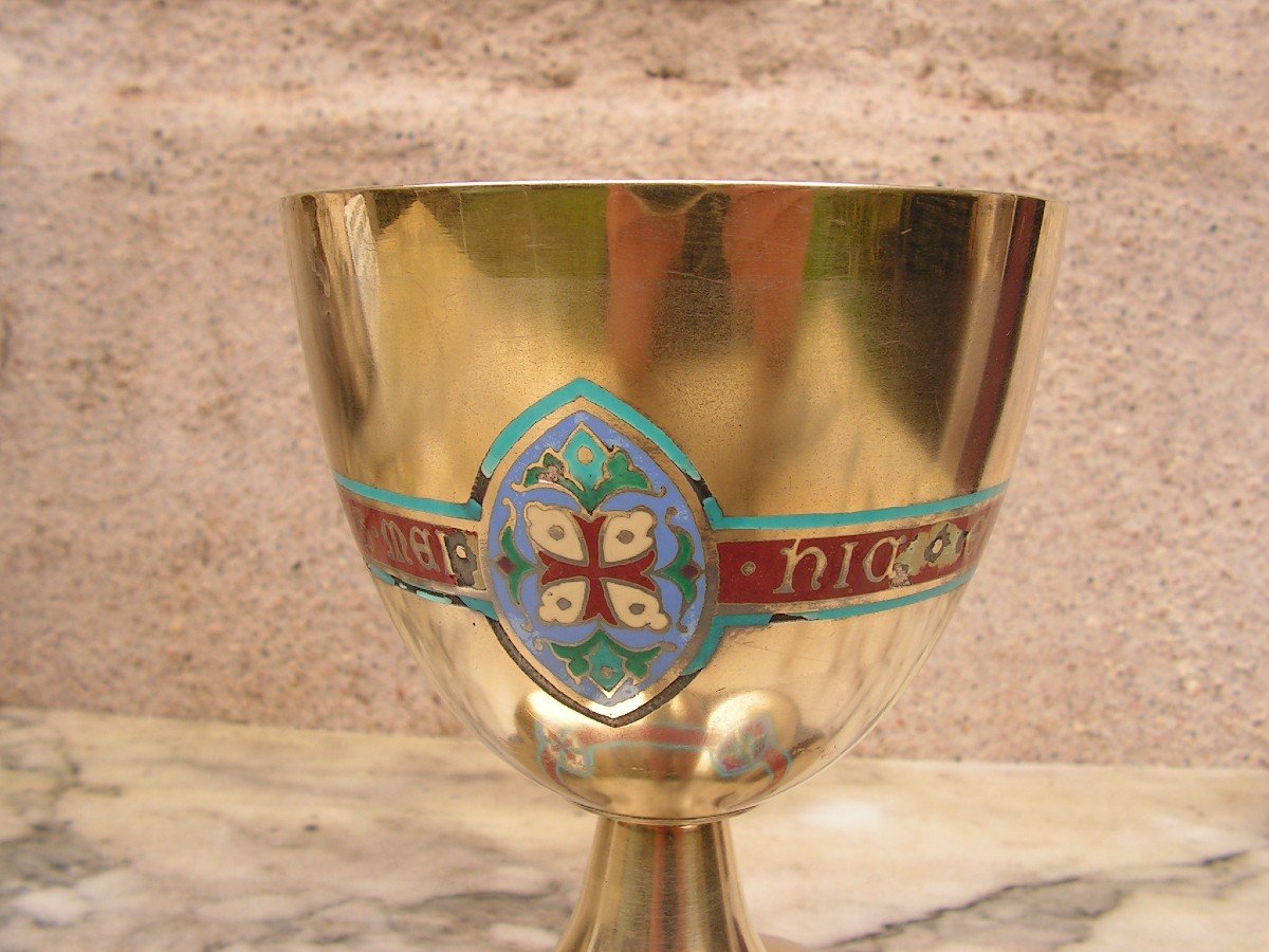 Demarquet Frères Chalice In Solid Silver Vermeil And Cloisonné Enamels-photo-2