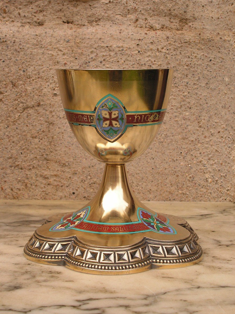 Demarquet Frères Chalice In Solid Silver Vermeil And Cloisonné Enamels