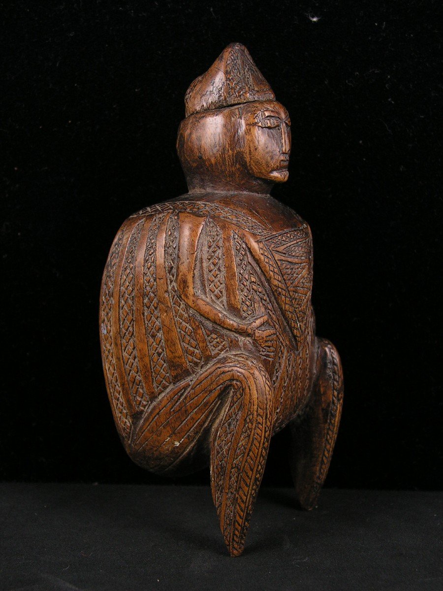 18th Century Folk Art Snuffbox, Crotteux Character In Carved Wood, To Be Restored-photo-4